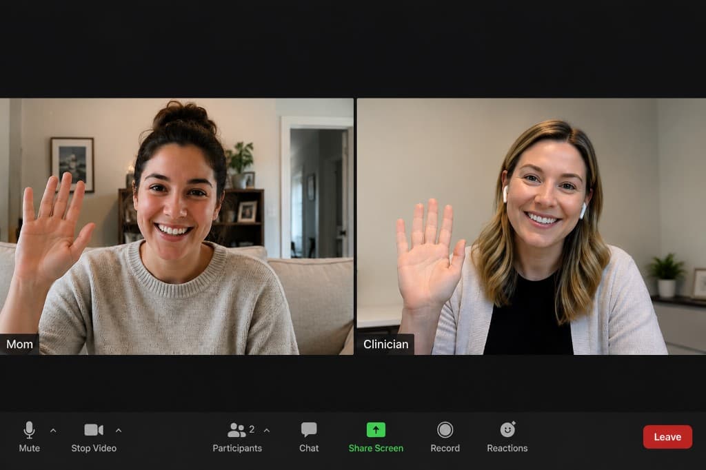 Parent joining a virtual occupational therapy session from home